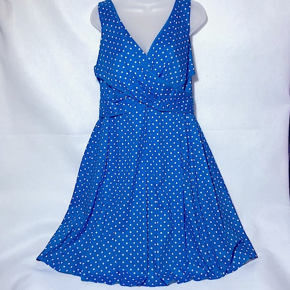 Nine West Dress Teal Blue and White Polkadot Dress. Size 12. - Picture 5 of 10